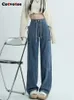 Jeans femminile cotvotee high waist for women 2024 pantaloni cargo coulianti streetwear vintage giri dritti gamba larga y2k