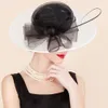 FS zwart -wit patchwork fascinator hoeden voor bruiloftskerk Sinamay met bowknot hoed Fedora Tea Party 240401