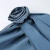 Moda kadın etek yüksek bel üç boyutlu gül çiçek asvmmetrik mavi kot kısa etekler yaz xy23298mh 240412