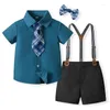 Roupas conjuntos de roupas de bebê menino de menino de terno formal gentleman lapel rush button top