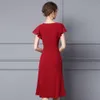 Zhililoulauir Wine Red Dress 2024 Summer New Mid Length Waist Slimming Ruffle Edge Banquet Dress for Women