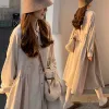 Klänningar Koreansk stil 2024 Fashion Spring and Autumn Maternity Dress Plus Size Lång ärm TurnDown Collar Gravida kvinnliga skjortor Klänningar