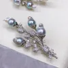 Jewelry Natural Seawater Akoya Gray Blue Baroque Pearl Brooch Fashionable Flower Bud Full of Diamonds Zircon Temperament Style Corsage