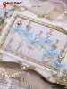 Orecchini fatti a mano giapponese dolce ragazza di bellezza orecchini perle kawaii donna carina amore cross cross rhinestone blu blu clip auricolare