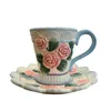 Tassen Europäischer Rosengartenstil Teekannen Teebär Kreative Bären Kaffee und Untertassen-Set handbemalte Keramiknachmittagsbecher