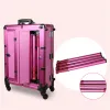 Bagage Pofessional resväska Makeup Studio Artist Cosmetic Case Beauty Trolley Bagage LED Light Mirror Box Pink Suithas