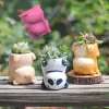Keramiek Diy cartoon flip panda vetplanten planten bloem pot hars siliconen schimmel schattige kat varkens opbergdoos beton cement gips mal