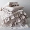 Bedding Sets Natural LINEN Set Premium Stone Washed French Bed Sheet Romantic Lace Duvet Cover King Size Pillowcase