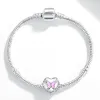 Strands BELAWANG 925 Sterling Silver Enamel Pink Butterfly with CZ Heart Bead Custom Photo Charms Fit Bracelet Women DIY Fine Jewelry