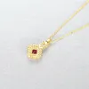 European Vintage Ruby Pendant Necklace S925 Silver Plated 18k Gold Geometric Pendant Necklace Hot Micro Set Zircon Luxury Brand Collar Chain Necklace Jewelry spc