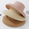 HT2303 Sommersonne Hats Ladies Solid Plain Elegant Wide Rand Hut Frau Runde Top Panama Floppy Stroh Strandhut Frauen 240418