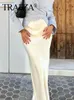 Rokken trafza 2024 y2k casual vrouwen lange rok lente elastische high taille a-line vrouwelijke satijnen straatdame dame