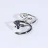 Ny 925 Sterling Silver Purple White Cz Sword Cross Ring isad ut två tonfärg Öppna fingerringar Bling Män kvinnor Par smycken