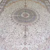 Tapis 9'x12 'tapis de soie oriental à main nouée de tapis persan blanc et jaune (LH167A)
