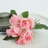 Декоративные цветы 6 Голова розовые букет увлажняющий настоящий прикосновение искусственный домашний декор свадебный свадебный стол.