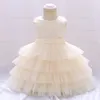 Robes de fille bébé 1ère année Robe de baptême d'anniversaire pour les bébés filles Party de mariage en tulle Bow Berning Robe Toddler Vêtements