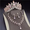 Necklaces Korean Crystal Bridal Jewelry Sets for Women Fashion Tiaras Earrings Necklace Crown Bride Wedding Dubai Jewelry Set Accessories