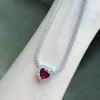 Colliers Oevas 100% 925 STERLING Silver 8 * 8 mm coeur Ruby High Carbone Diamond Pendant Collier For Women Sparkling Party Fine Jewelry Gift