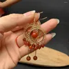 Dange oorbellen Charm Red Agate Jade Tassel Design Earring Chinese oude stijl Gem Hook voor vrouwen retro sieraden geschenk