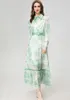 Women's Runway Dresses Turn Down Collar Long Sleeves Printed High Street Fashion Maxi Vestidos with Belt