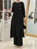 Vêtements zanzea femmes élégantes de pantalons de travail 2pcs Fashion Split Hem Long Shirt Lignet Pantalon Signifie les ensembles musulmans solides