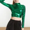 Women's Blouses Women Club Top Half-high Collar Glossy T-shrit Skinny Waist-exposed Pullover Soft Lady Pole Dance Performance Party Crop