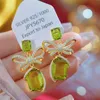 Fashion Delicate Crystal Green Metal Cube Stone Bow Knot Couple Earrings Jewelry Wholesale Earrings Women 2023 240408