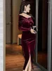 Casual Dresses Fashion Ladies Velvet Long Christmas Year Dress Women Mujer Elegant Chic Sexy Off-Shoulder Bodycon Robe Femme Vestido Fiesta