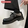 Kleiderschuhe Casual Leder für Männer und Frauen dicke Sohlen Koreanische Version Eisen Buckle Derby Big Toe Trend Cleanfit schwarz erhöht