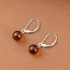 Boucles d'oreilles Round Round Amber 925 Boucles d'oreilles à crochet français en argent sterling pour les femmes bijoux en pierre de pierre d'ambre Baltique naturelle