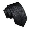 Men Fashion Black Gray Floral Print Necktie Handkerchief Cufflinks مجموعة من أجل Tuxedo Accessory Classic Silk Tie Tie Man Gift 240412