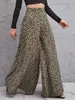 Kvinnors byxor capris Ny koreansk vår/sommar lös hög midja leopard mönster klänning breda ben byxor svängande ben y240422
