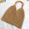 Drawstring Cotton Rope Woven Women's Handbag Handmade Knitted Mesh Bag Bohemian Summer Straw Beach Female Hollow Tote Net Shoulder Bags