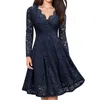 Lässige Kleider 2024 Frühlingsspitzen Frauen Party Kleid elegante gestickte Hollow -out Midi Vintage Lady Abend Vestidos de Fiesta