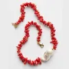 Halsband Bohemian Punk Red Coral Bead Big Barock sötvatten Pärlhalsband för kvinnor Choker halsbandsfest smycken gåva