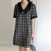 Casual Dresses Vonda Bohemian Elegant Mini Dress Women Short Sleeve Lapel Plaid Vestidos 2024 Summer Robe Office Streetwear Sundress