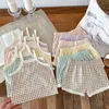 Bekleidungssets Baby Girls Set Kleinkinder Kinder Ärmeloses Weste Shorts 2pcs Kostüm 2024 Sommer Kindernetz gedruckt Kleidung lässig