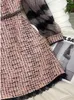 Casual jurken 2024 Luxe kleine geur kanten mesh borduurwerk lovertjes stiksel kralen bowknot tweed plaid wol een lijn mini -jurk
