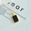Pendants Authentic AU750 Real 18K Gold Black Agate Rectangle Pendant For Woman Yellow Gold Gift Stylish Present Fine Jewelry