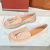 heta försäljning kvinnor äkta läder loafers banan klassisk varumärkesdesigner rund tå glid på utanför promenad platt kausal tofsar dekor bekväma promenadskor