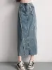 Skirts Summer Women Vintage Mid Calf Long Skirt High Waist Ruffles A Line Slim Fit Denim Ladies Casual Streetwear Pockets