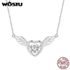 Colliers Wostu 925 STERLING Silver Angel Wings Collier Prendant Collier pour femme Blanc Crystal Charms Girl Chain de cou Bijoux minimalistes