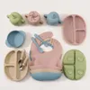 For born Baby Dishes Sucker Plate Bowl Utensils Soft Silicone Cup Bibs Spoon Fork Sets Mother kids Tableware Baby Items 240409