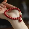 Strands High Content Conteúdo Cinnabar Deus da riqueza Cloisonne Lotus Ano de Life Bracelet Feminino Feminino simples Círculo redondo Round Handstring