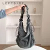 leftside Sier Soft Pleated Shoulder Bags for Women 2023 Winter Y2K Polyester Fibre Luxury Female Big Underarm Bag Handbags j4lz#