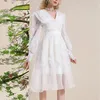 Casual Dresses French Formal White For Wedding Guest Sequin Flower Elegant Dress Sailor Collar Corset Långärmad tunika