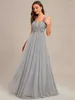 Party Dresses Elegant Evening Appliques Deep V Neck Sleeveles Floor Length 2024 Ever Pretty Of Gauze A-Line Grey Bridesmaid Dress