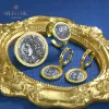 Anneaux Greek Demeter Silver Coin 18K Gol Solide à deux tons 925 Silver Roman Coins Open Vintage Ring R1034