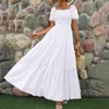 Robes de fête femme robe sexy de l'été dames swing swing carré collier de soleil soild soilt manche courte décontractée plissée en ligne plissée