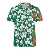 Polos masculinos do dia de St. Patrick Camisa pólo de impressão 3D para homens Green Shamrocks Graphics Mangas curtas camisetas de botões de tamanho grande